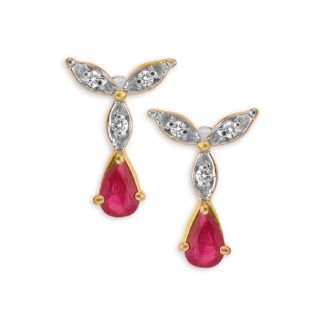 Modern Ruby Floral Diamond Earrings Ganapati Jewellers Nepal