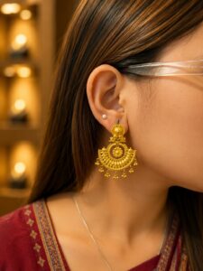 Designer Gold Chandbali Earrings Ganapati Jewellers Nepal