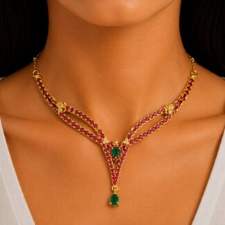 Ruby & Emerald Y Necklace Ganapati Jewellers Nepal Ruby & Emerald Y Necklace