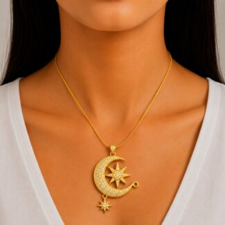Crescent Moon & North Star Pendant Necklace Ganapati Jewellers Nepal Crescent Moon & North Star Pendant Necklace